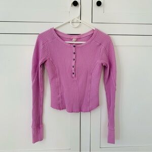 Free People Movement Purple Ribbed Henley Long Sleeve Size Medium